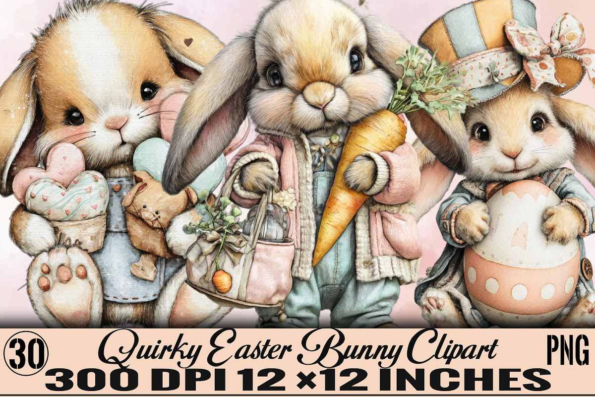 Quirky Easter Bunny Clipart, an Illustration by SVGArt (Photo 1 of 7)