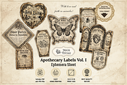 Apothecary Labels Ephemera Sheet, a Decorative Illustration by Print Haven Mochi Vintage (Thumbnail 1 of 4)