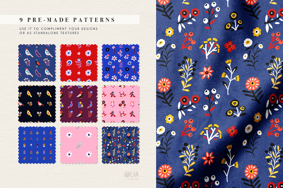Birds & Flowers | Folk style clipart, an Animal Illustration by Olia (Photo 4 of 14)