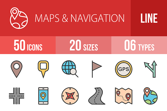 50 Mapsnavigation Line Filled Icons