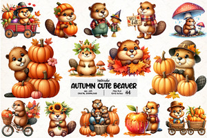 Watercolor Autumn Cute Beaver, an Illustration by Pixels.Craft