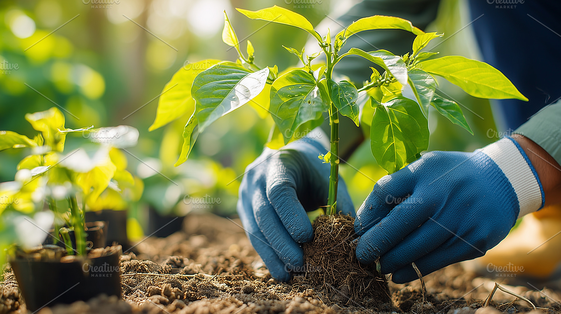 Person wearing blue gloves is plant, a Nature Photo by MistyDay