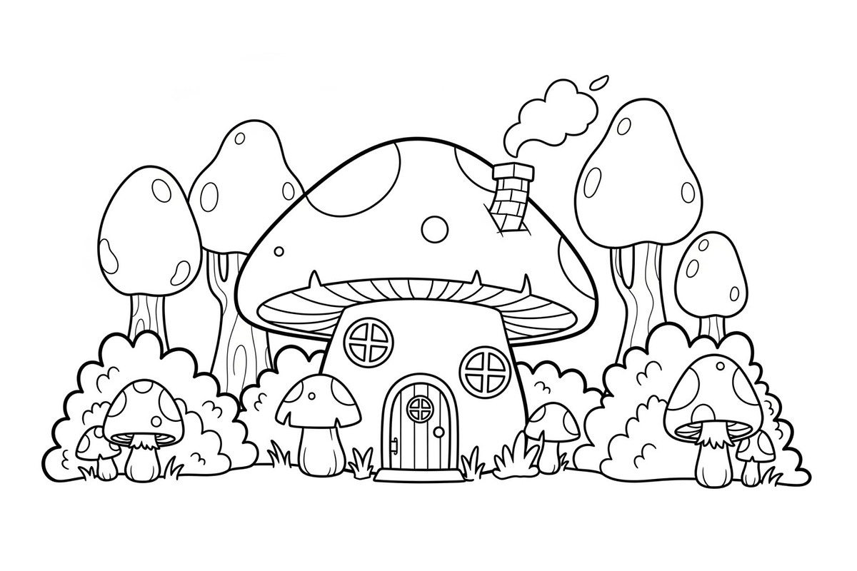Whimsical Mushroom House Line Art bu, an Illustration by Designs_River (Photo 36 of 51)