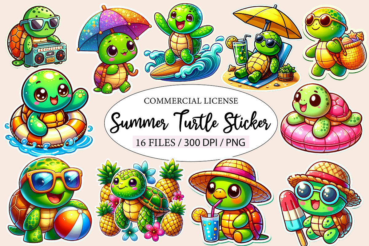 Summer Turtle Sticker Clipart, an Illustration by Designworld (Photo 1 of 5)