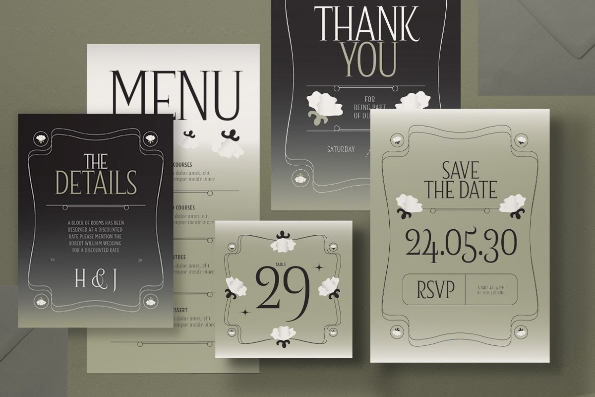 Black Green Wedding Invitation Set, a Card Template by graphicook (Photo 2 of 3)