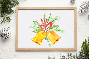 Christmas Watercolor Bell Clipart