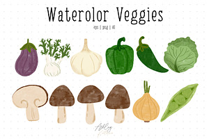 Watercolor Veggies With & W/o Faces