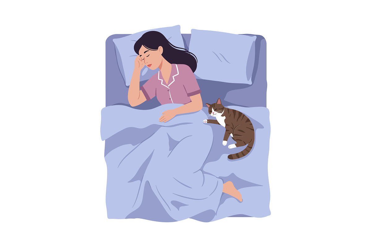 Woman peacefully sleeping in a cozy, an Illustration by designvectx