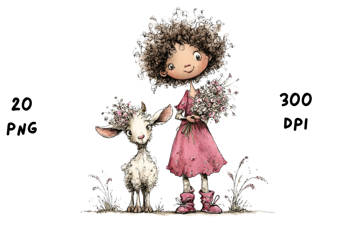 Whimsical Floral Girl and Baby Goat, an Animal Illustration by GiraffeCreative (Photo 18 of 20)