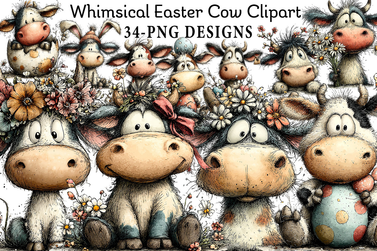 Whimsical Easter Cow Clipart, an Illustration by Daily.Designs (Photo 1 of 8)