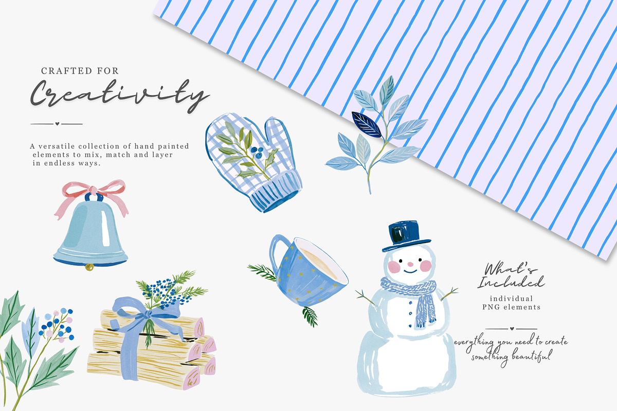 blue Christmas watercolor clipart, a Decorative Illustration by Patishop Art (Photo 10 of 13)