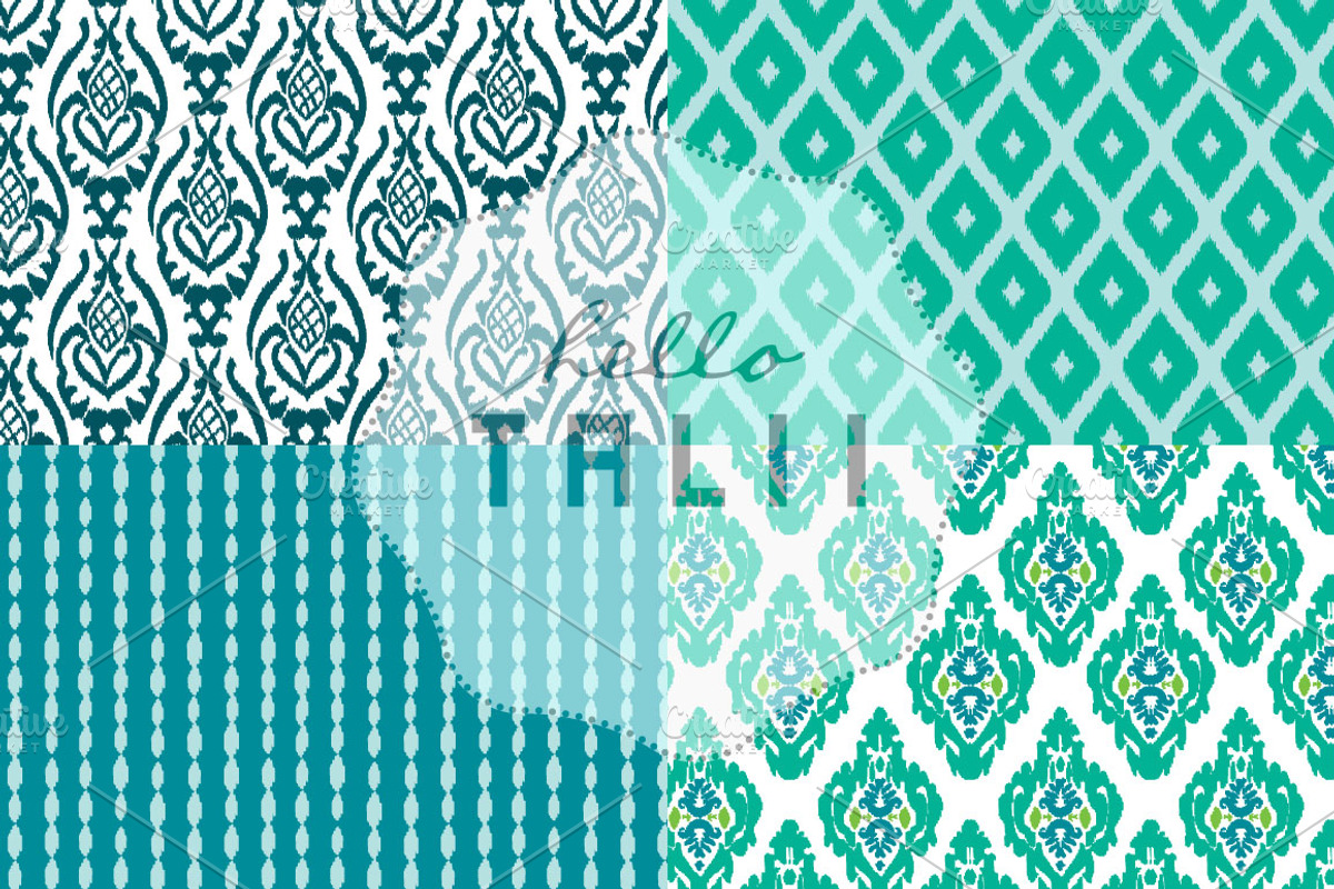 Teal Ikat Digital Paper, a Pattern Graphic by Hello Talii (Photo 2 of 4)