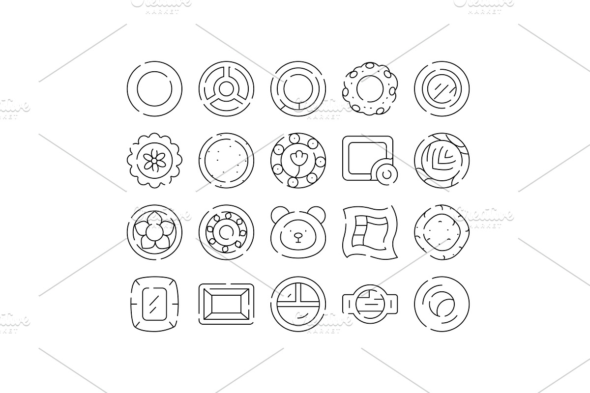 Ceramic dishware and plate icon set, a Food Illustration by pikepicture