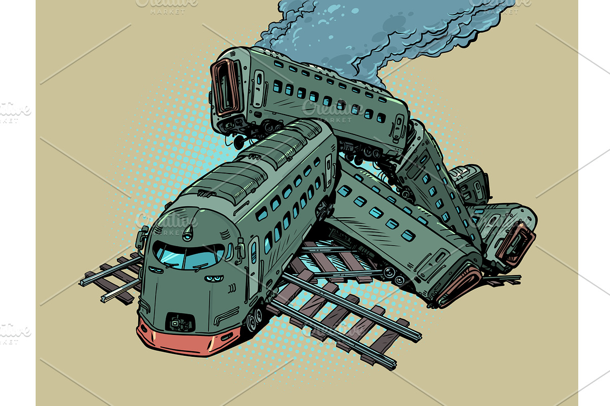 Train crash disaster. Broken and, a Transportation Illustration by rogistok