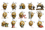 Whimsical Sewing Bees Clipart, a Decorative Illustration by Nicolle's Colorful Art (Thumbnail 2 of 6)
