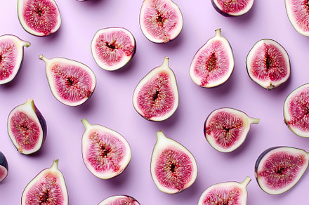 Pattern of fresh figs on purple background, a Food & Drink Photo by AlyaAnd