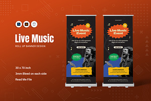 Live Music Event Roll Up Banner, a Print Template by Fannan Studio