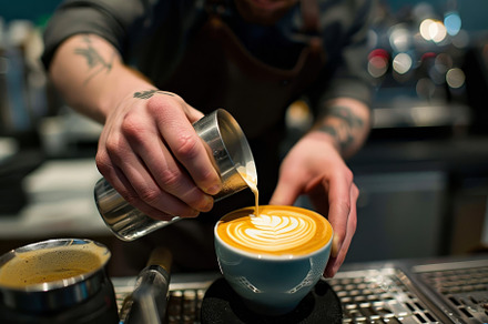 A barista pouring freshly brewed cof, a Photo by Iftikhar Alam