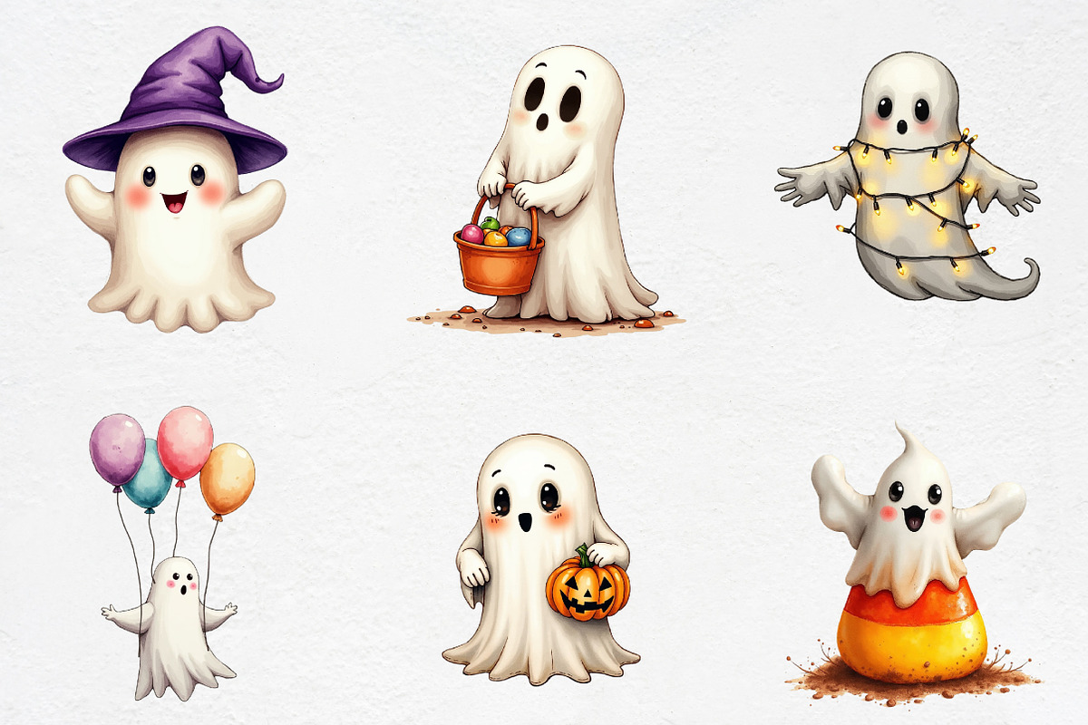 Halloween Cute Ghost Clipart PNG, an Illustration by CrexoraLab (Photo 2 of 5)