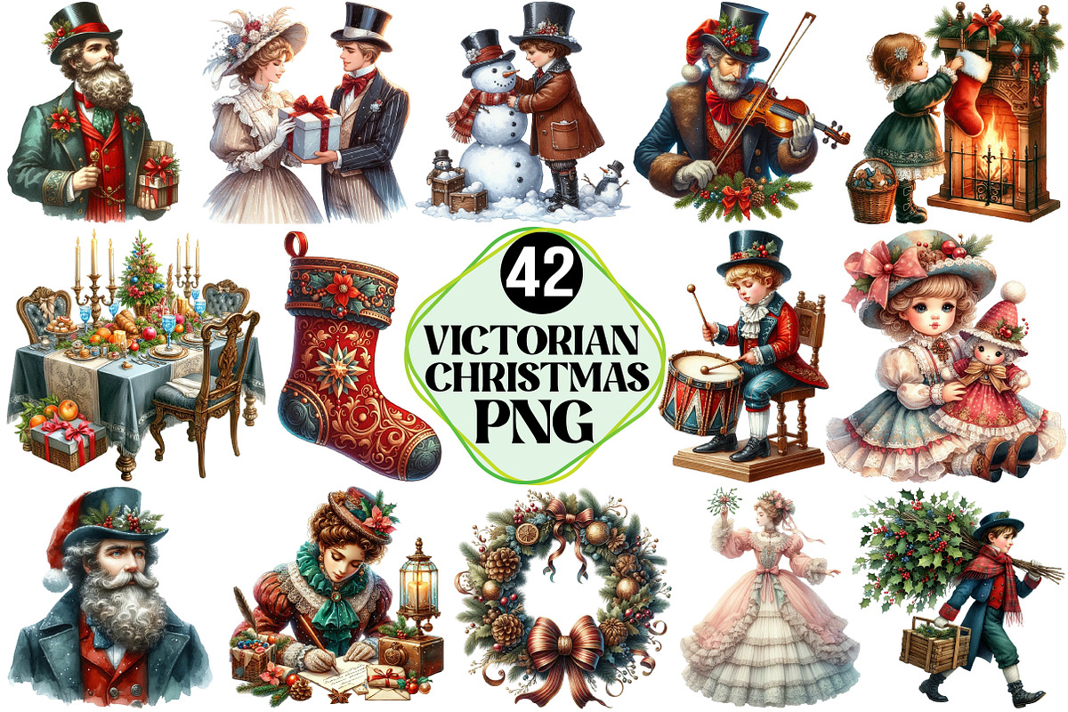 Victorian Christmas Clipart, an Illustration by Pixels.Craft (Photo 1 of 7)