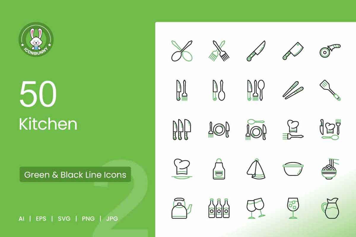 Kitchen Green & Black Icons, an Icon by IconBunny (Photo 1 of 2)