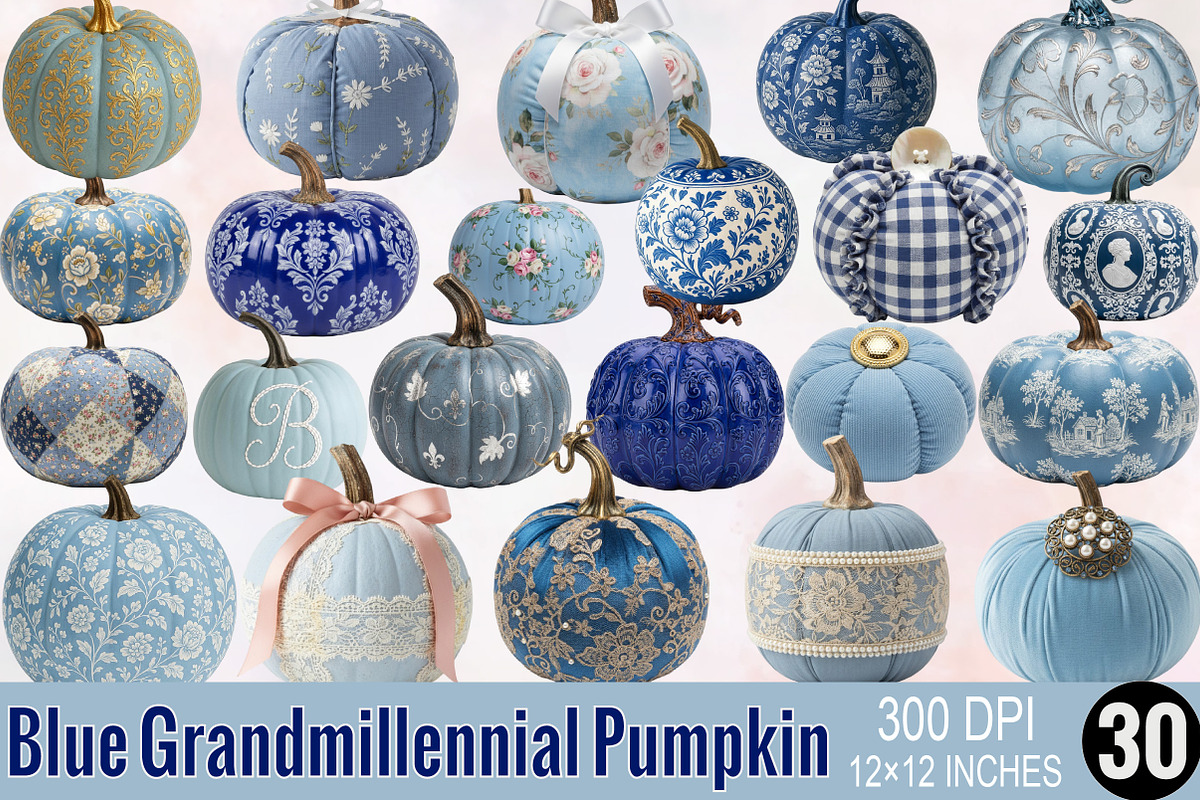 Blue Grandmillennial Pumpkin Clipart, an Illustration by SVGArt (Photo 1 of 8)