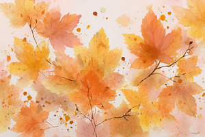 Watercolor Autumn Leaves Soft Hues G, a Photo by Pixeness Studio