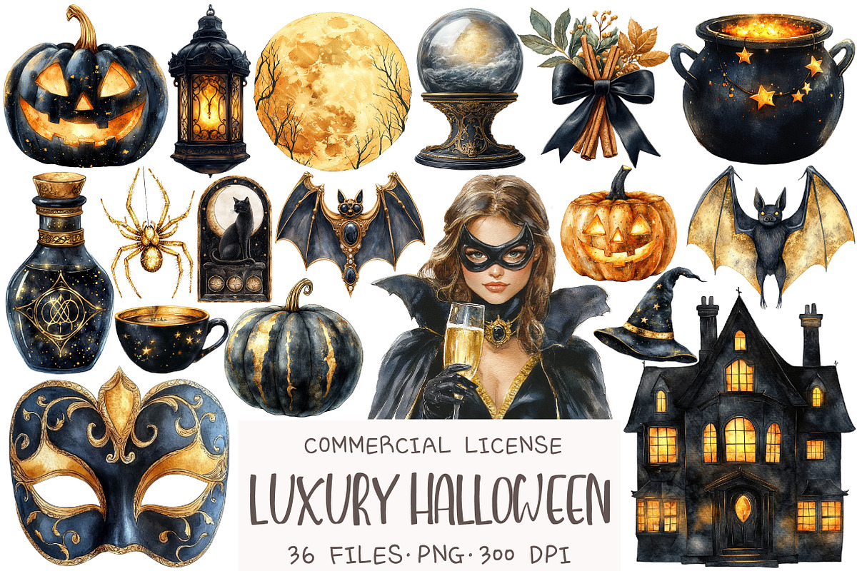 Black And Gold Halloween Clipart, an Illustration by OK Design (Photo 1 of 5)