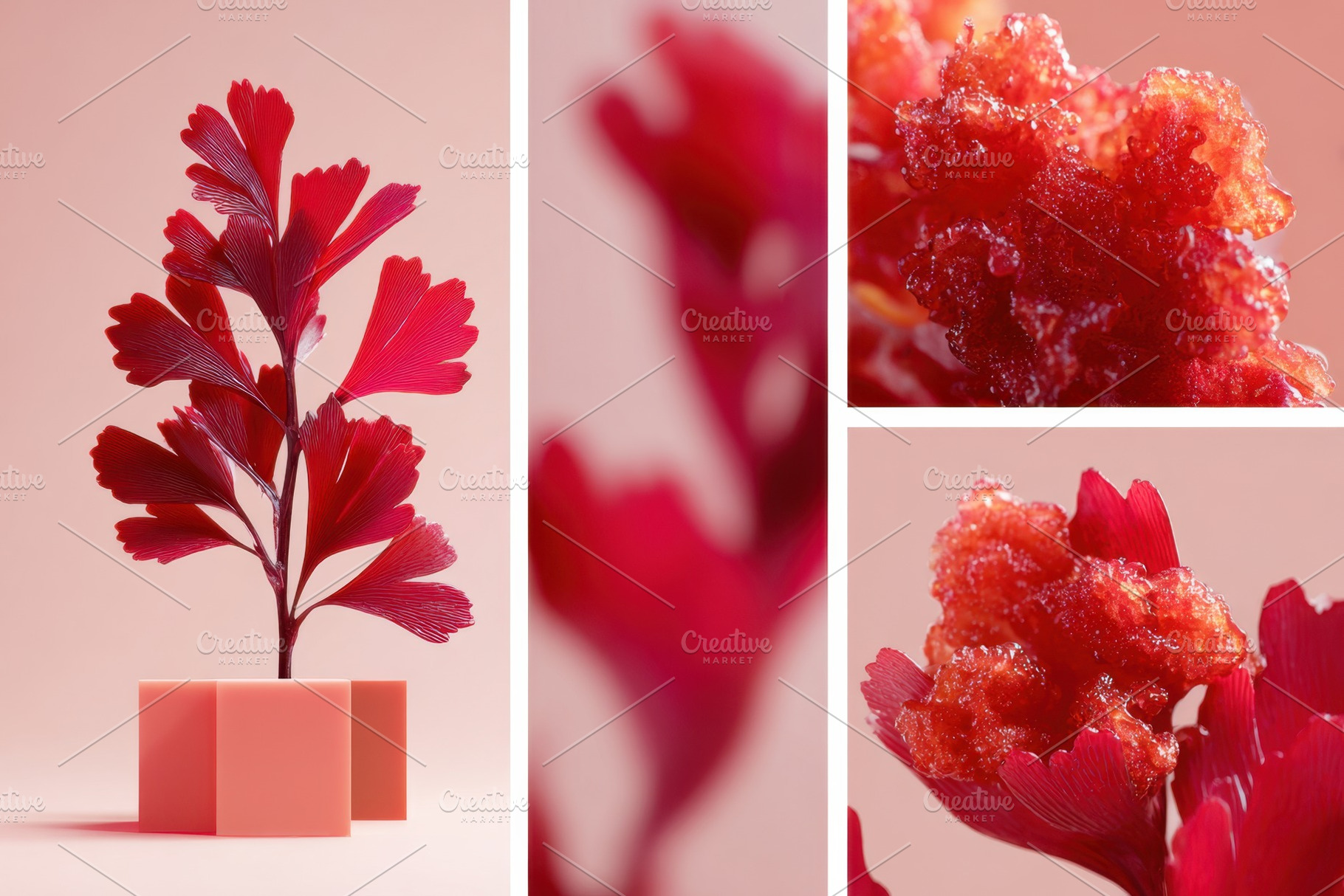 Vibrant red plant in pink vase with artistic details, a Nature Photo by AlyaAnd