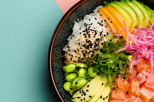 Summer poke bowl with salmon cubes, a Food & Drink Photo by MistyDay