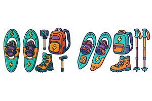 Snowshoeing gear collection for, an Illustration by ZinetroN