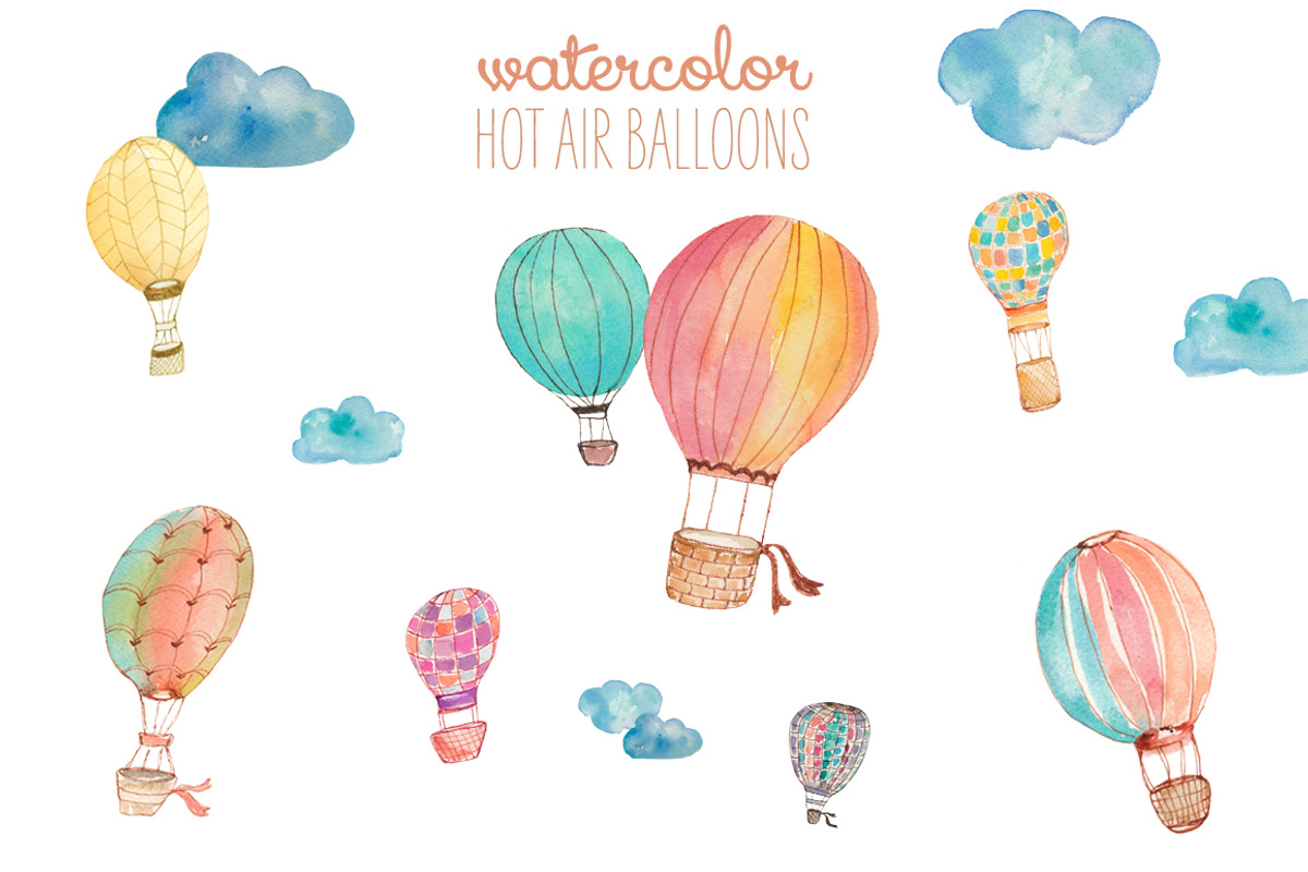 Watercolor Hot Air Balloons, an Illustration by Angie Makes