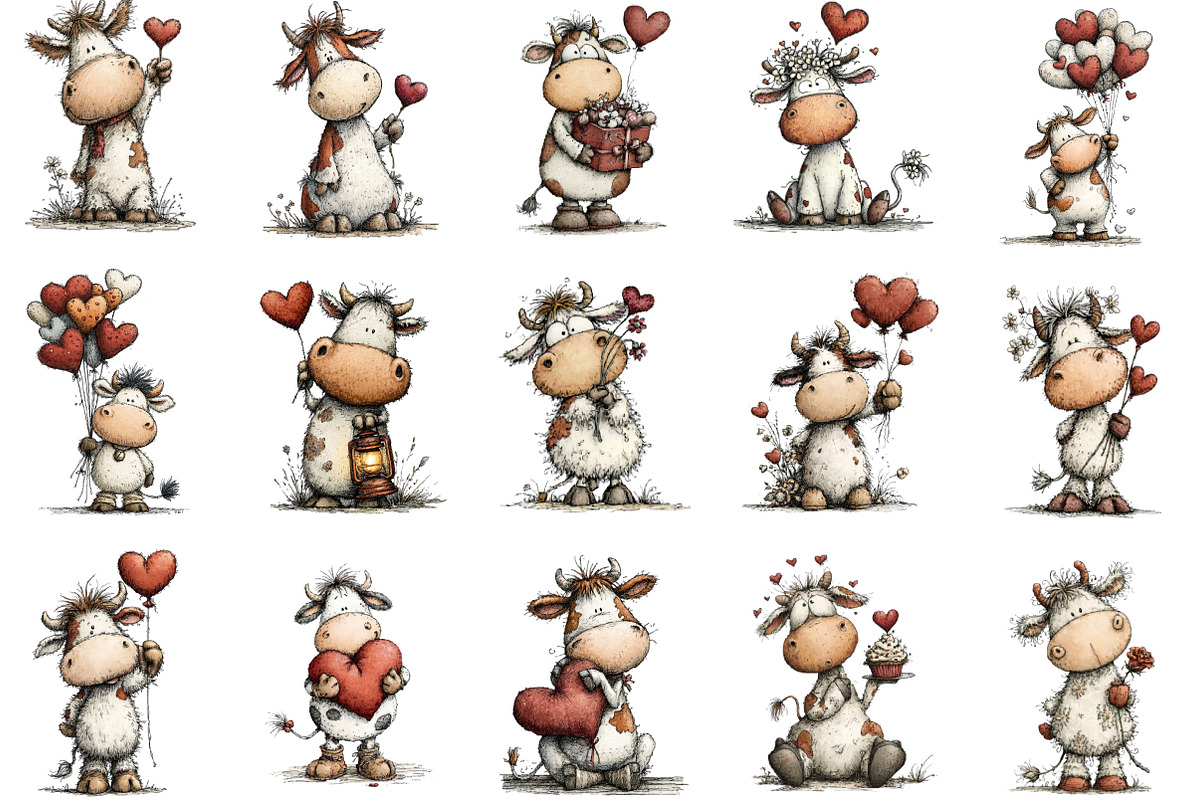 Whimsical Valentine Cow Clipart, an Illustration by Designking (Photo 3 of 5)