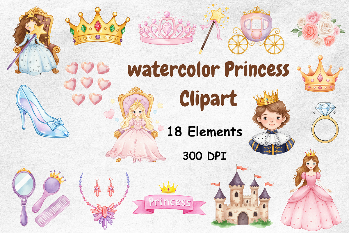 Watercolor Princess Clipart, a Person Illustration by BerryPieArt (Photo 1 of 4)