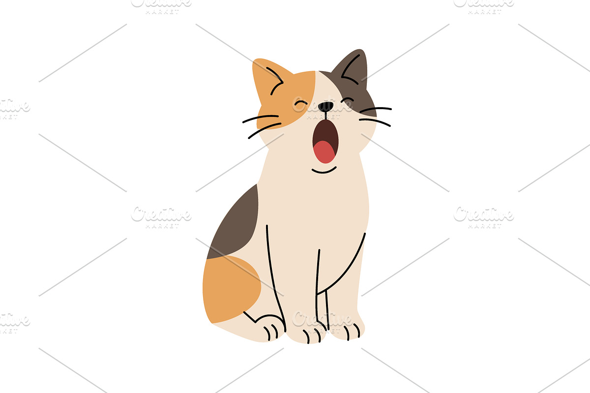 Cartoon cat sitting and yawning, an Animal Illustration by GraphiShop