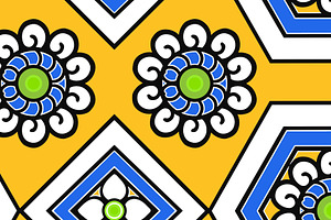Blue and Yellow Floral Geometric Sea, a Pattern Graphic by Sharon Schwalbe