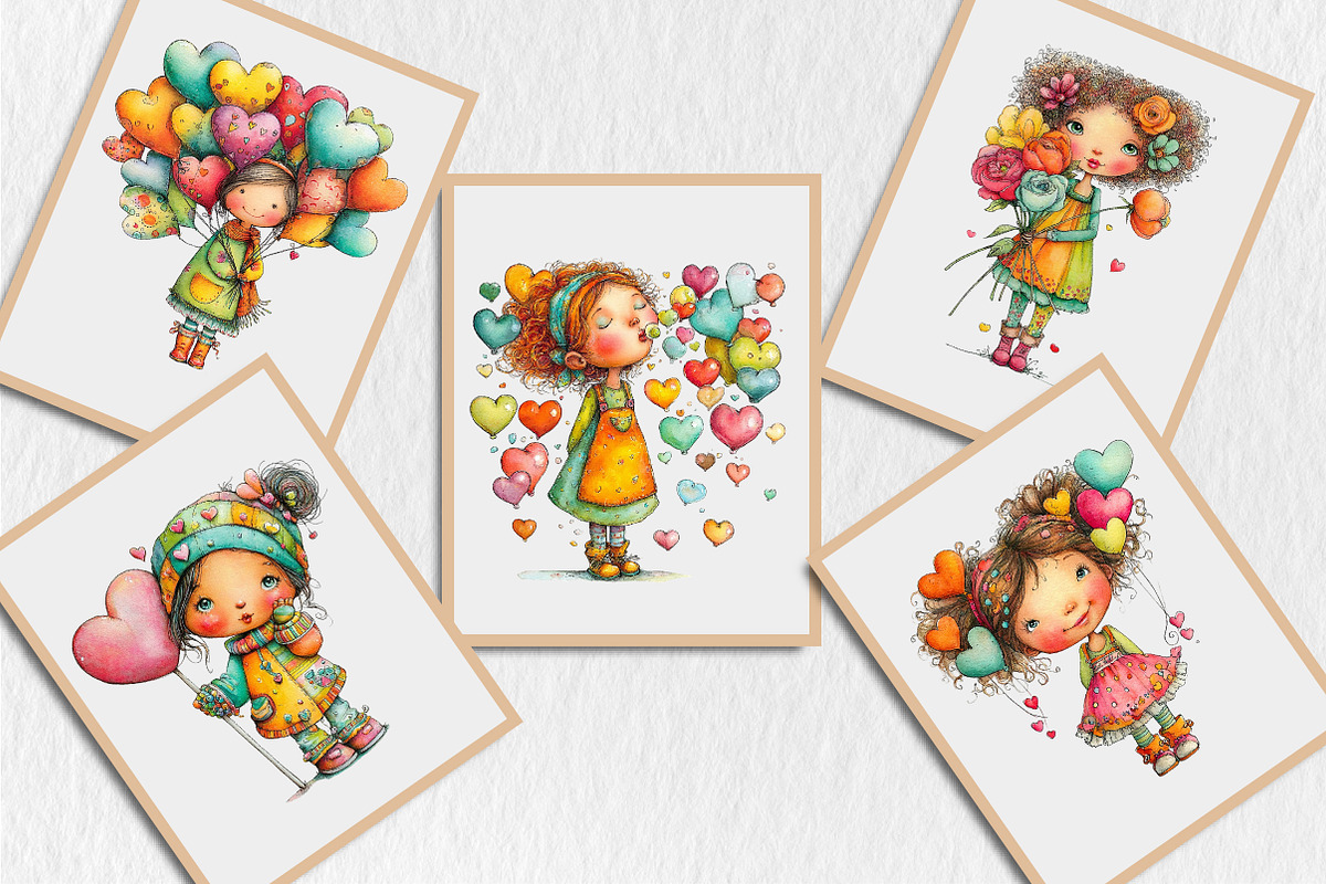 Quirky Valentine Day Girl Clipart, a Seasonal Illustration by Rose Art (Photo 7 of 7)