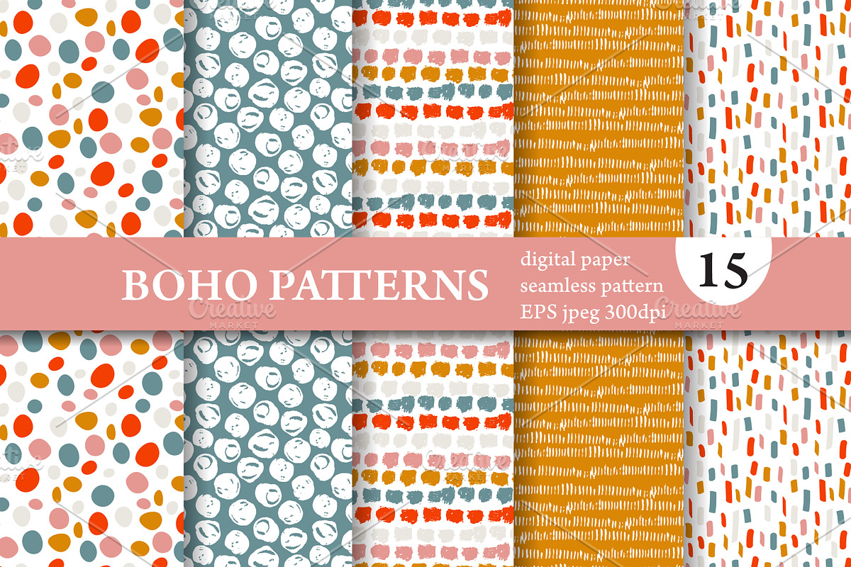 15 Doodle Boho Seamless Patterns Set, a Pattern Graphic by Sunset&Sea Design (Photo 1 of 3)