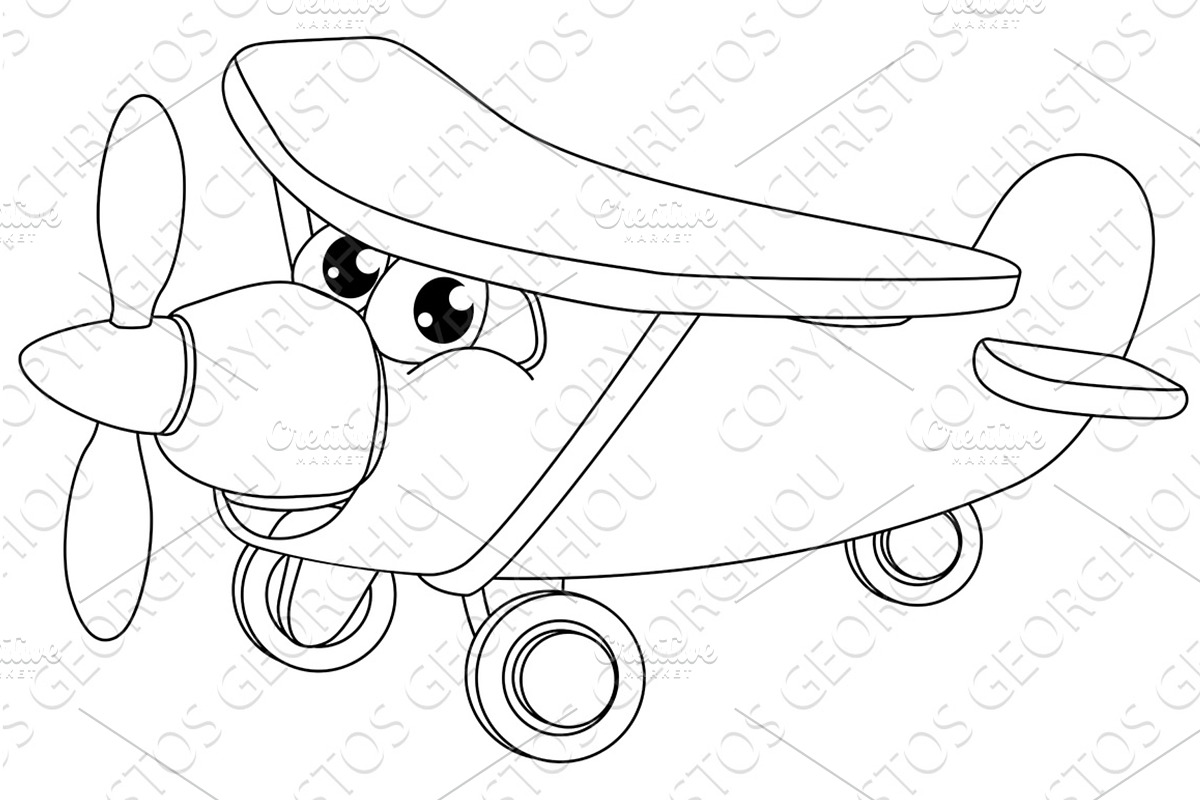 Aeroplane Cartoon Coloring Book, a Transportation Illustration by Christos Georghiou