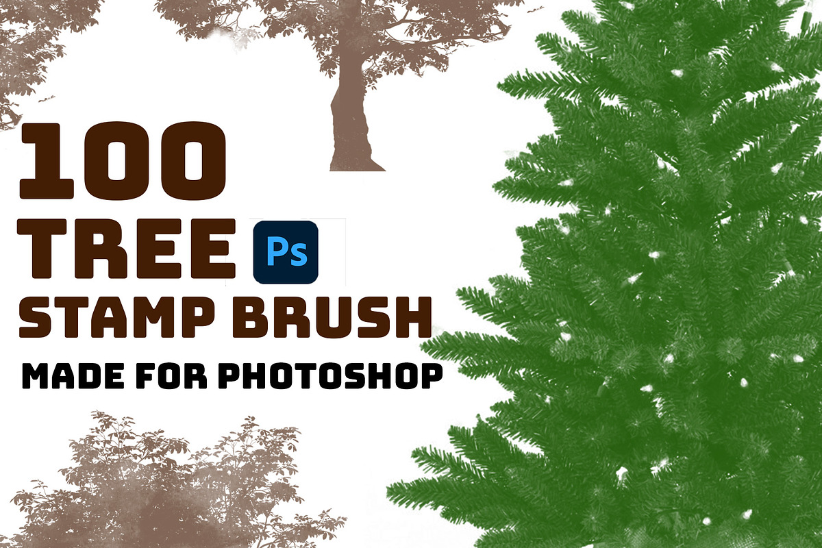 100 Tree Brush Stamps Photoshop, a Brush Add-On by Chipshpow Graphics (Photo 1 of 8)