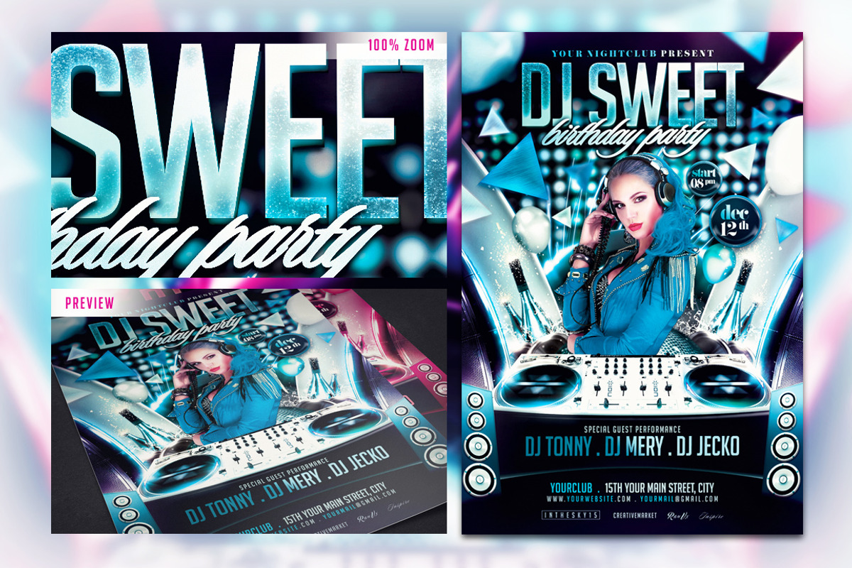 DJ Birthday Flyer Template, a Flyer Template by InTheSky15 (Photo 4 of 5)