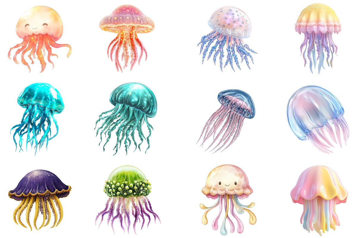 Watercolor Jellyfish Clipart Bundle, an Illustration by Pixels.Craft (Photo 3 of 6)