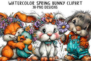 Watercolor Spring Bunny Clipart PNG, an Illustration by Daily.Designs