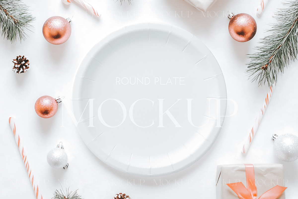 Holiday Plate Mock with Candy Canes, a Product Mockup by MockupWizard (Photo 1 of 3)