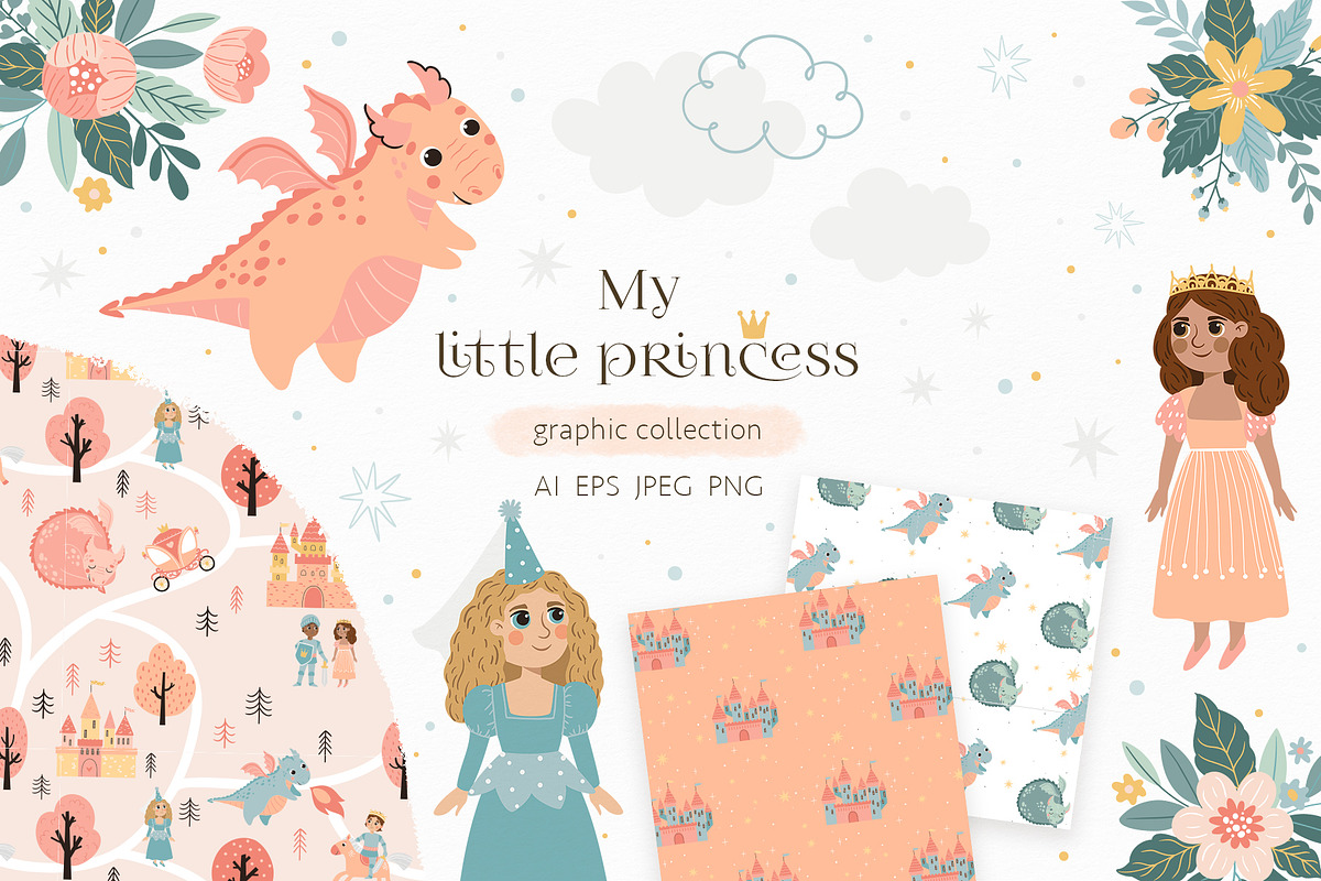 Princess & Fairy Tale Vector Clipart, a Decorative Illustration by Jenny Quince (Photo 1 of 15)