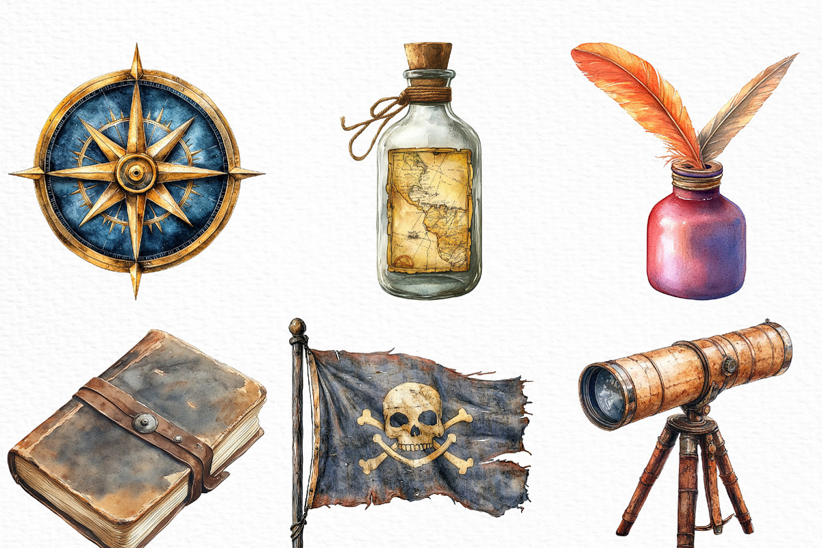 Watercolor Piratecore Clipart Bundle, an Illustration by Craft Nest (Photo 5 of 6)