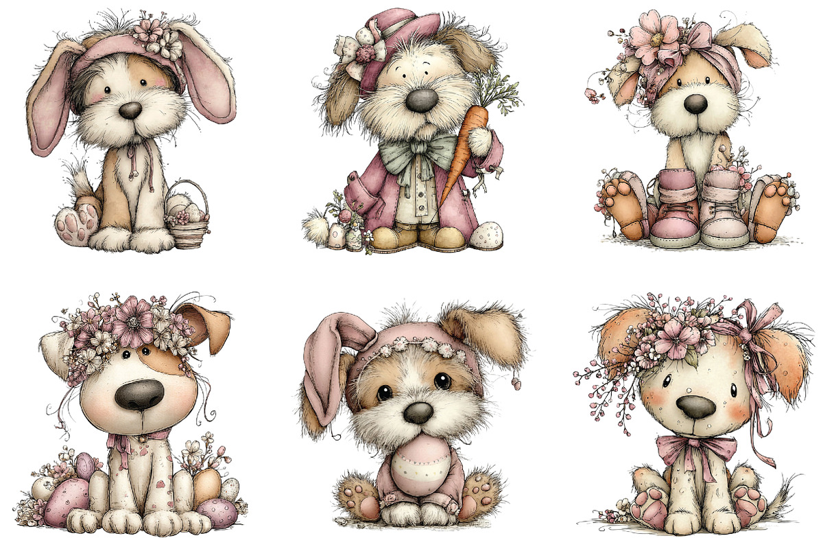 Whimsical Easter Dogs Clipart, an Illustration by CraftArtStudio (Photo 5 of 6)
