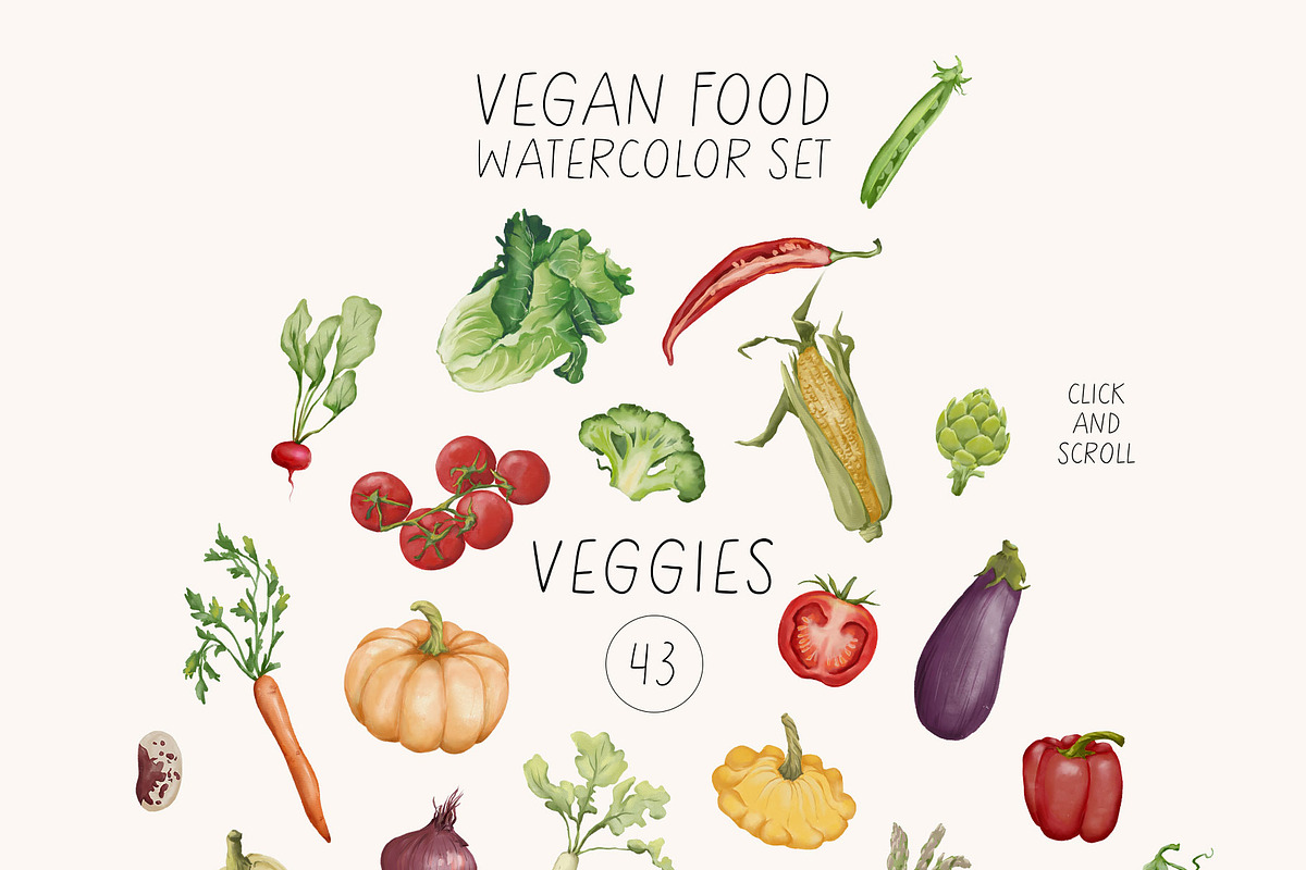 VEGAN FOOD watercolor set, a Food Illustration by Yuliia Lashevska (Photo 3 of 14)
