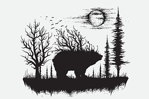 Abstract Bear In The Strange Forest