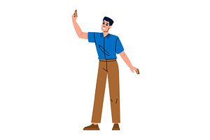 Young man waving hand and smiling, a Person Illustration by pikepicture